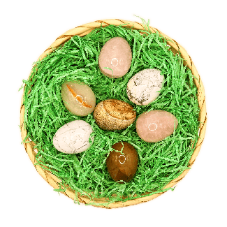 Uova di Pasqua in pietra preziosa solida, quarzo rosa, magnesite, diaspro, agata, onice