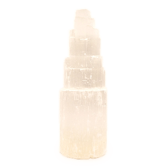 Lampada in cristallo grezzo di selenite, altezza circa 26 cm, luce calda